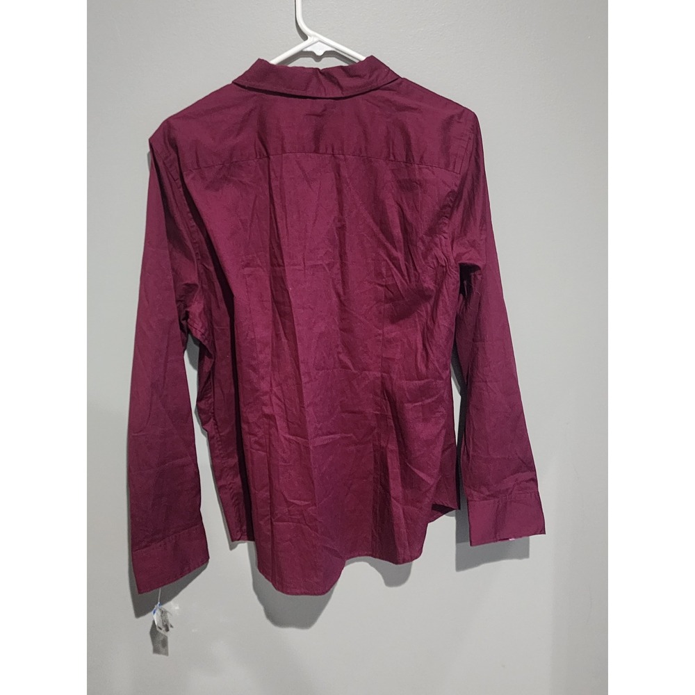Jones New York Signature Womens XL Burgundy Button Down Long Sleeve Shirt Top